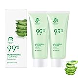 99% organisches Aloe Vera -Gel, natürlich feuchtigkeitsspendende Vera -Gel, für Gesicht & Kopfhaut, Kühlung, beruhigende sofortige Erleichterung für Haut und Sonnenbrand (2pc)