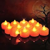 Raycare Halloween Orange Battery Operated Tea Lights, 24 Pack Long Lasting Fake Candles, Flameless LED Tea Light, Colored Tea Candles for Votive, Table Centerpiece, Party, Holiday Decor, Christmas