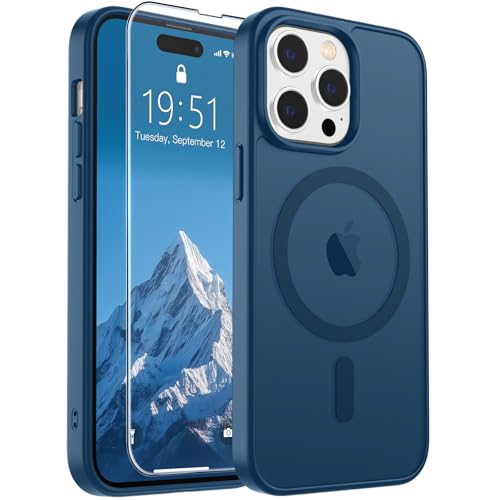 Image of SUPFINE Magnetic for iPhone 14 Pro Case (Compatible with MagSafe) (Military Grade Drop Protection) Slim Translucent Matte Shockproof with Anti-Fingerprint Phone Case,Deep Blue