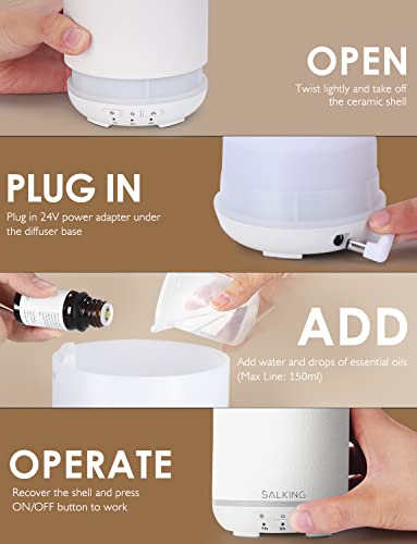 Salking Ceramic Essential Oil Diffuser, Stone Diffusers For Essential Oils, Ultrasonic Aromatherapy Diffusers With Auto Shut-Off Function Timers, For Office Bedroom Home (150Ml) #TOP6