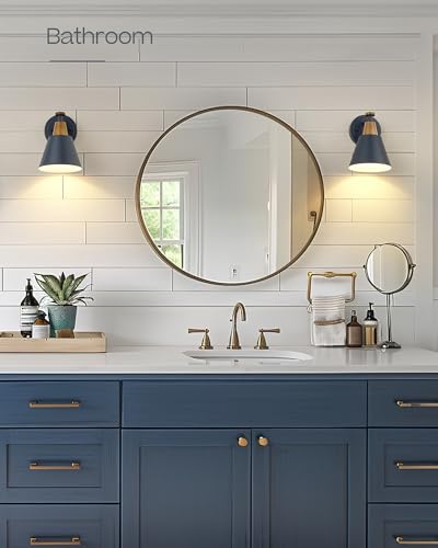 Image of FEMILA Modern Wall Sconces Set of 2, 1-Light Wall Lighting Bathroom Sconces Single Vanity Light, Hammered Metal Shade, Dark Blue,4FG59B-2 Blue