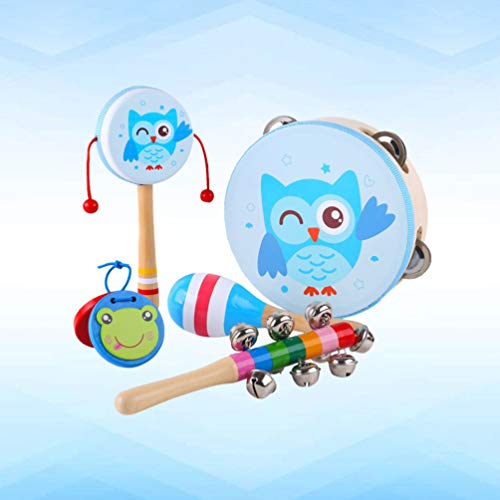Toyvian Conjunto de Brinquedos de Instrumentos de Madeira Bebê Mão Tambor Sinos de Mão Tambor Chocal