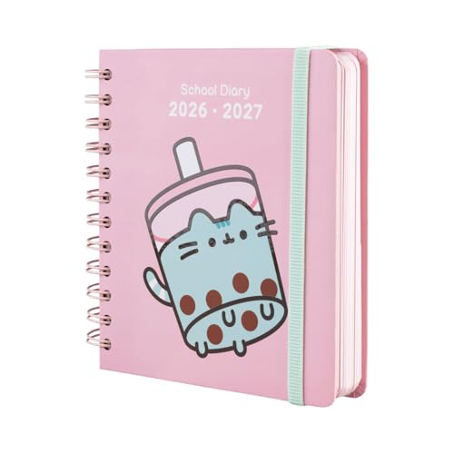 Grupo Erik Agenda escolar 2026 2027 dia por pagina Pusheen - Agenda Dia por Pagina rosa para niñas de Primaria e Instituto [Curso 26/27 ] Con Anillas, Tapa dura, Pegatinas e Ilustraciones (14x16 cm)
