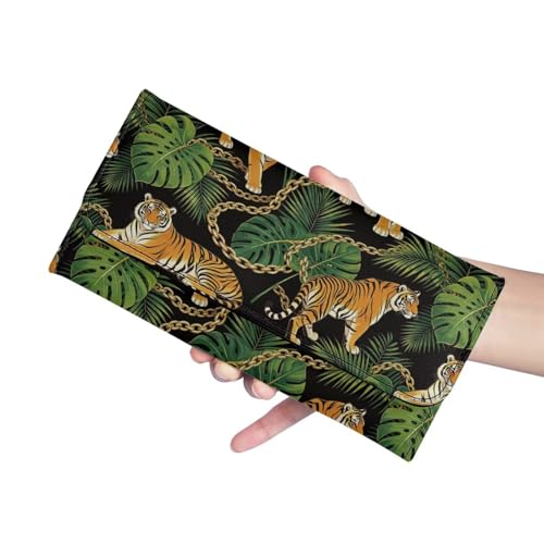 Image of AFPANQZ Wallet for Women Credit Card Holder with Coin Purse and Zipper Wallet, Tiger Monstera Print Women's Clutch Organizer with Christmas Lights Snowman Crutch