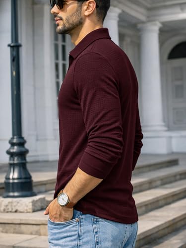 Image of Noble Monk Men's Regular Fit Full Sleeve Half Zipper Polo T-Shirt | Casual Polo Neck T Shirt for Men | Smart Everyday Wear