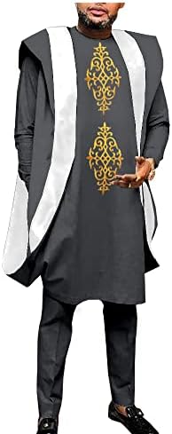 African Clothing for Men Dashiki Embroidery Agbada Robe Plus Size Dashiki Outfits Coats Shirts and Pants 3 Piece Set
