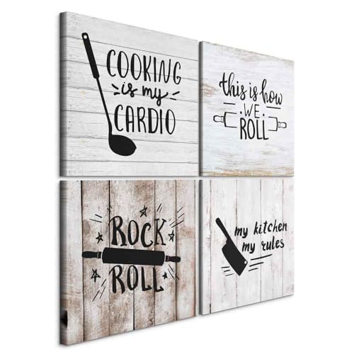 murando - Ensemble de 4 tableaux d'art décoratif 40x40 cm - Tableau acoustique panneau insonorisant impression sur toile - Ensemble de tableaux pour la cuisine, imitation bois m-C-0434-b-i