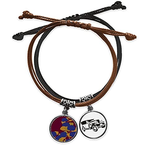 Bracelet culture japonaise en cuir et corde tressée avec détails fleur bleu or