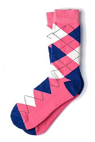 Men's Westminster Classic Argyle Novelty Preppy Crew Dress Socks (Coral & Blue)