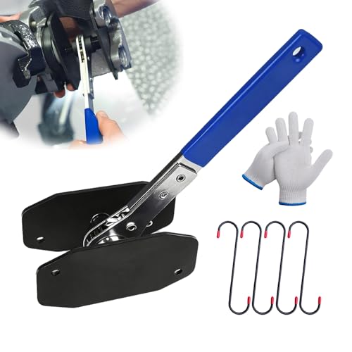 Brake Caliper Compression Tool, 360° Adjustable Piston Compressor with 4 Hooks and Gloves, Caliper Piston Compressor Tool for Automotive Brake Repair and Installation, Blue