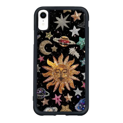 qizjio Vintage Mosaic Phone Case Shockproof Protective Charm Astrology Night Sky Case for iPhone XR Trendy Celestial Phone Cover