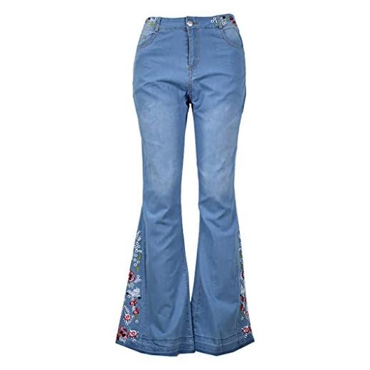 TDEOK utsvängda byxor dam jeans hög midja jeans byxor med hög midja streetwear byxor casual baggy vintage flare denim byxor fritid lösa raka byxor jeans vida ben, Ljusblå, L