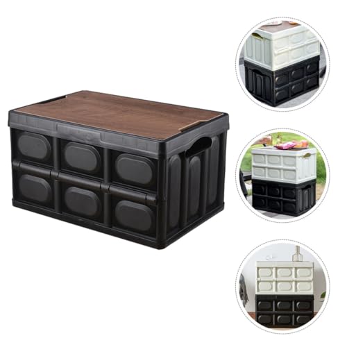 Boîte de rangement pliable noire en PP avec planche en bois pour maison