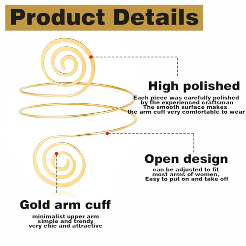 BOMAIL 2Pcs Gold Arm Cuff Bracelets Set for Women Open Adjustable Upper Arm Bangles Coil Swirl Armlet Armband Set Minimalist Upper Arm Cuff Jewelry for Women2