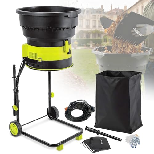Broyeur de Feuilles Sans Lame | Broyeur de Feuilles électrique de Jardin avec Roues et Sac de Ramassage | 2500 W, 8000 Tr/Min, 17:1 | Idéal pour Le Nettoyage du Jardin et Le Compostage 40M Wire