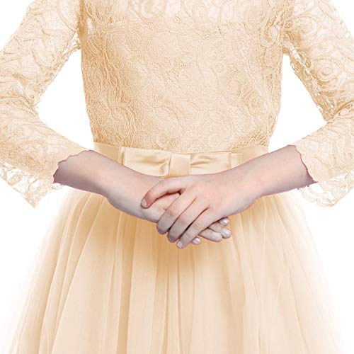 Flower Girl Long Princess Dress Vintage Lace Maxi Gown Kids Formal Wedding Bridesmaid Pageant Tulle Dresses Little Big Girls Elegant Bowknot Dance First Communion Birthday Prom Dresses Champagne 11-124