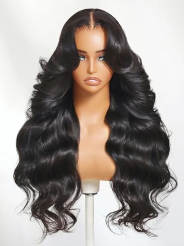 Image of Beauty Forever Glueless HD Lace Real Scalp Wig 13x4 Invisible Lace Frontal Loose Wave with Face Framing Curtain Bangs Bye Bye Cap Human Hair Pre Plucked Pre Cut Drawstring Wig 180% Density 20inch