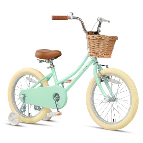 Glerc Bicicleta para Niñas De 18 Pulgadas para Niñas De 5 6 7 8 Años Estilo Retro Vintage con Pata De Cabra y Timbre, Color Verde Menta