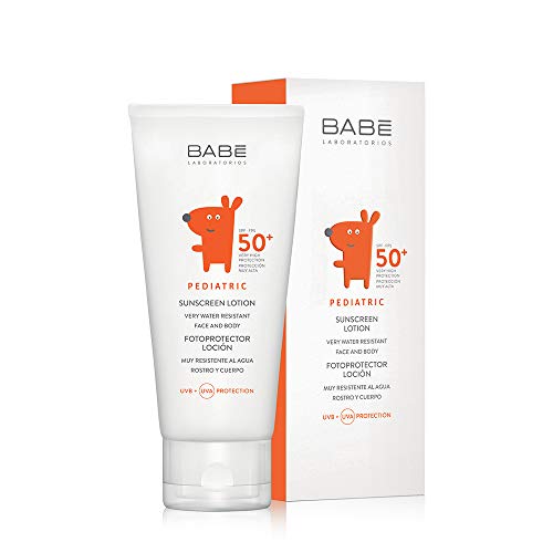 Laboratorios Babé - Fotoprotector Pediátrico Loción SPF 50+ 100 ml, Muy Alta Protección Solar, Para Bebé, Niño y Niña, Calmante, Suavidad, Muy Resistente al Agua