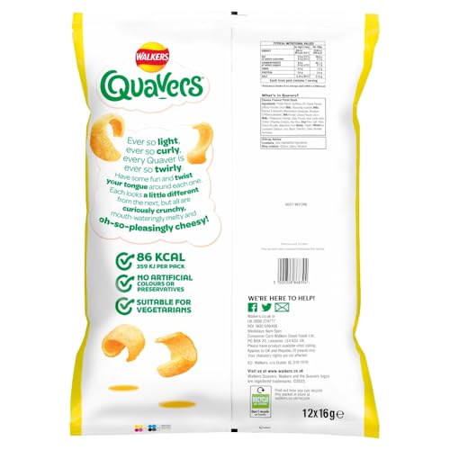 Walkers Quavers Cheese Multipack Snacks Crisps 12x16g