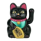 Gatto fortunato che sventola elettrico, 20,3 cm, con pepita dorata, decorazione per negozio, ufficio, casa, apertura nero, nero
