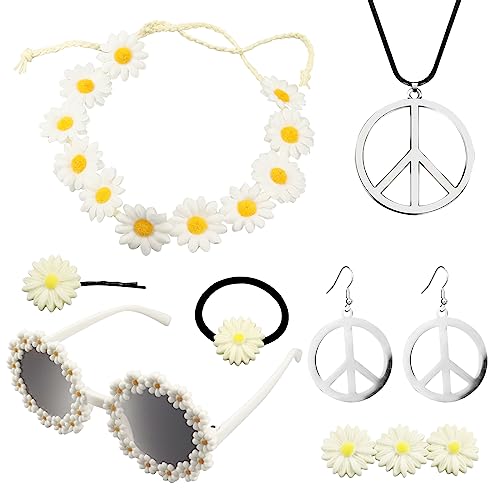 CYUaoao Hippie Kostüm Set Accessoires 70er Jahre 8 Stück 60er 70er Jahre...