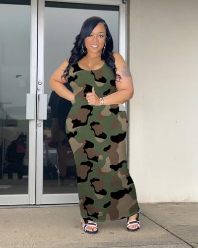 Image of YeGine Women Plus Size Sleeveless Bodycon Maxi Dresses Sexy Slim Tank Dresses