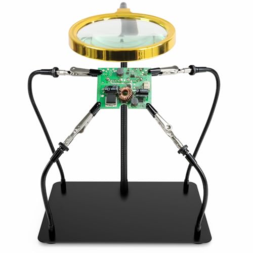 Helping Hands Soldering Station with 3X Magnifying Glass 4 Flexible Helping Hand Arms Magnifier and Third Hand Soldering Tool for Electronic Repair Soldering Jewelry Crafts