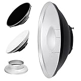 Pixapro 42cm Beauty Dish Reflector Photography Lighting Video Light Flash Diffuser Studio Light Camera Photoshoot Portable Beginners Bounce Sheets Filters (Silver, Bowens S-Type)