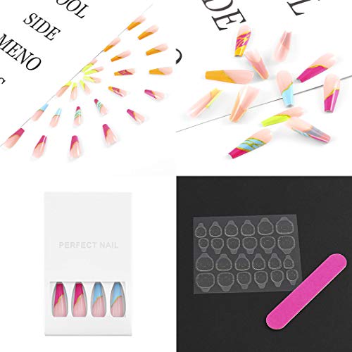 Sethexy Long Nude Pink Ballerina False Nail Multi Color Bling Coffin Fake Nails Press On 24Pcs Acrylic Art Nail Tips For Women And Girls #TOP5