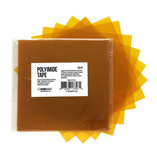 Gizmo Dorks Kapton Tape (Polyimide) for 3D Printers and Printing, 12 x 12 inches, 10 Sheets per Pack