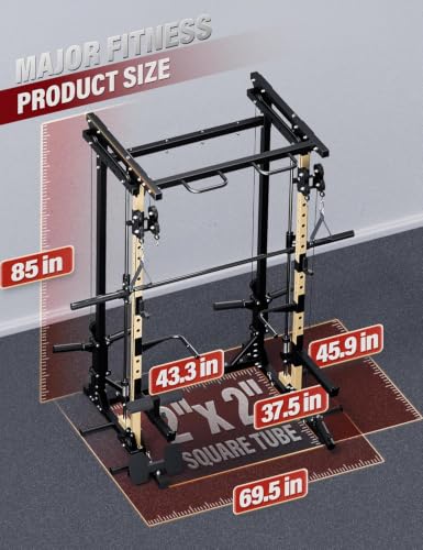 Image of MAJOR FITNESS Drone3 Smith Machine, 2500lbs All-in-One Home Gym Power Rack with Dual Pulley System for Cable Crossover, Pull-Up Bars