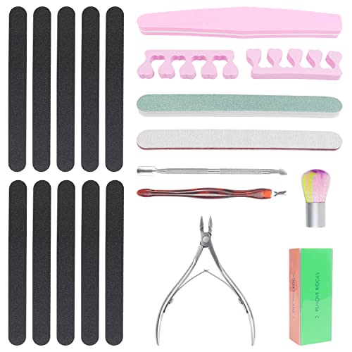 19Pcs Lot de Limes à ongles et Pousse Cuticule Brosse à ongles Lime a Ongles Separateur Orteil pour Femmes Manucure Cover