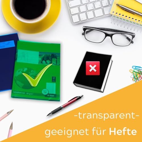 perfect line 25 Hefthüllen DIN-A4, 5 Farben, Heftumschlag transparent genarbt, Heftschoner aus recyclebarem PP, dokumentenecht – Ansicht 4