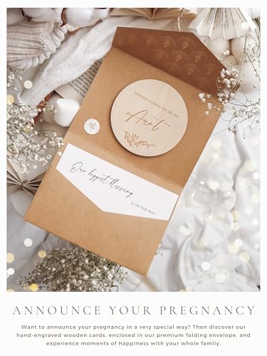 Image of Jolicoon Pregnancy announcement wooden card - You're going to be an aunt with pocketfold envelope and seal sticker - Baby announcement aunt