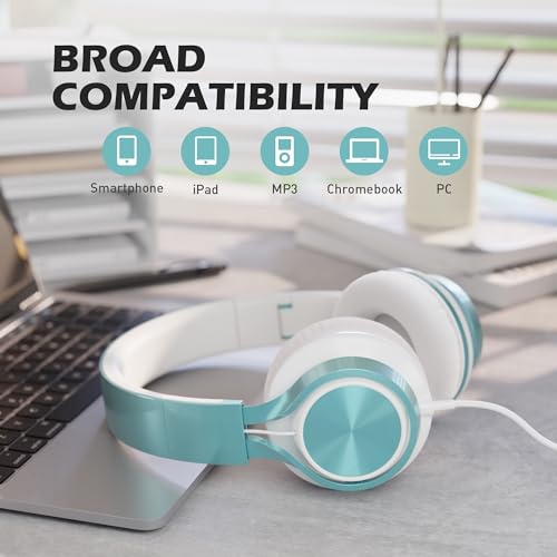 Image of AILIHEN C8 Headphones Wired, On-Ear Headphones with Microphone and Volume Control, Corded 3.5mm Headset for Boys Girl School Smartphones Chromebook Laptop Computer Tablets Airplane Travel (Lime Green)