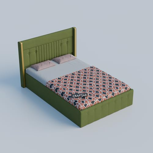 Image of Solid Wood Upholstered Single Bed for Bedroom with Storage | Premium Fabric with Button Tufted Headboard | Wooden Single Cot /Palang for Home | Modern Single Bed | Green