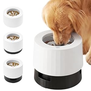 Pawque Elevated 60oz Slow Feeder Dog Bowls Large Breed, Single Raised Food Bowl for Medium Large Sized Dogs, Stable Sturdy Base and Snap on Adjustable Height Stand, Anti-Slip Mess Proof Dog Bowls