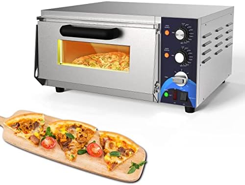 HOOCOO Electric Pizza Oven Indoor Commercial Pizza Oven with Pizza Stone And 60-minitue Timer, Adjustable Temperature (175℉-660℉）Indoor Stainless Steel Commercial Pizza Maker,120V 1800W