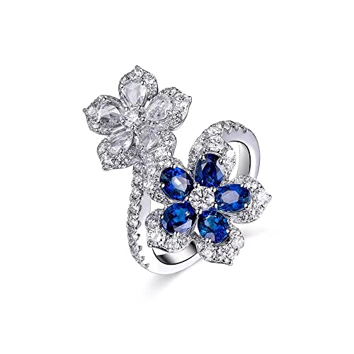 IMINI Bague De Promesse à Double Fleur Avec Diamant Pour Femmes Et Filles - En Oxyde De Zirconium Bleu - Bague De Fiançailles Ouverte - Alliance Élégante -...