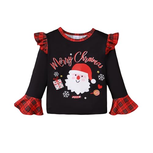 Image of HOORGIN Girls Long Sleeve Shirts Cute Ruffle Shoulder Crewneck for Fall Toddler Girl Clothes