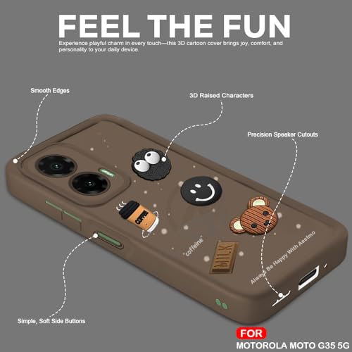Image of AESTMO Back Case Cover for Moto G35 5G Cover | Cute Fun Cartoon 3D Ball | Coffee Silicone Case | Full Body Protection | Camera Protection Back Cover for Moto G35 5G (Brown)