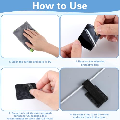 41 piezas de abrazaderas para gestión de cables autoadhesivas | Organizador de cables para escritorio, 3 tamaños, correas reutilizables de nailon y poliéster miniatura 7