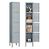 MIIIKO Metal Locker 4 Tiers, Employee Cabinet, Tier Lockable for Employees, School, Gym and Home Office Grey