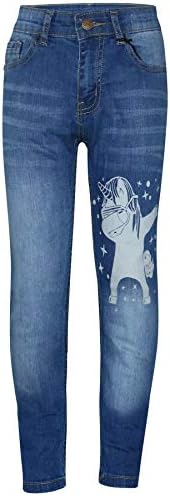Kids Girls Jeans Designer Unicorn Dab Denim Stretchy Pants Fit Tr...
