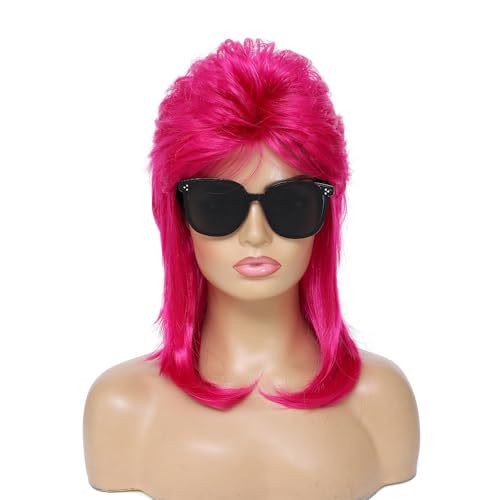 Image of Adequate 80s Mullet Wig for Women Fluffy and Layered Hairpiece for Perfect for Costume Parties and Cosplay (Hot Pink)