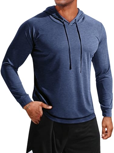 Runcati Mens Lightweight Hoodies Pullover Long Sleeve Casual Workout Athletic Shirt Hooded Sweatshirts Navy