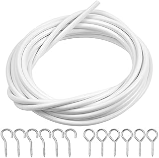 Chstarina 4m Net Curtain Wire White with 6 Hooks and 6 Eyes Hanging Cord Cable Kit Net Curtain Rods Multi-Purpose Voile Wire