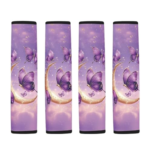 Image of AFPANQZ Purple Butterfly Moon Universal Safety Seat Belt Cover 2 Pack Truck Vans Sedans SUVs Seat Belt Pad Cushion for Women Girls Comfortable Shoulder Protectors