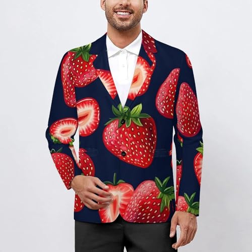 Strawberry Men's Blazer Printed Button Suit Jacket Slim Sport Coat Blazers2